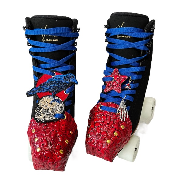 Red neon Skeleton Roller Skates toe guards  leather toe caps - Picture 10 of 15